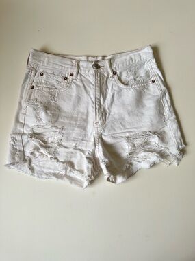 American Eagle 90s Boyfriend Distressed White Denim Women's Shorts~6